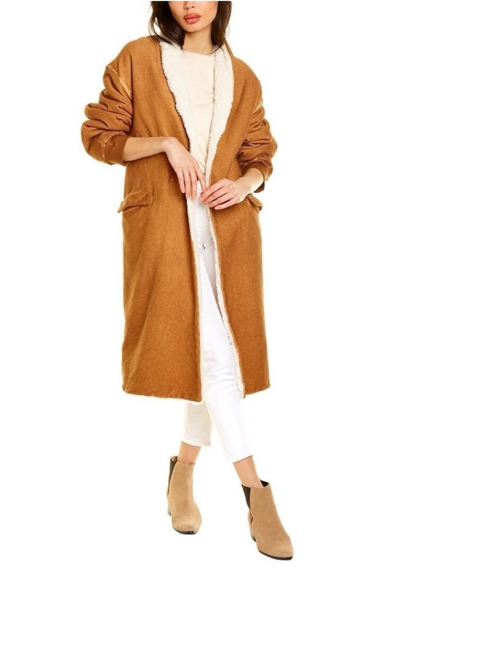 Something Navy Reversible Teddy Coat in Camel